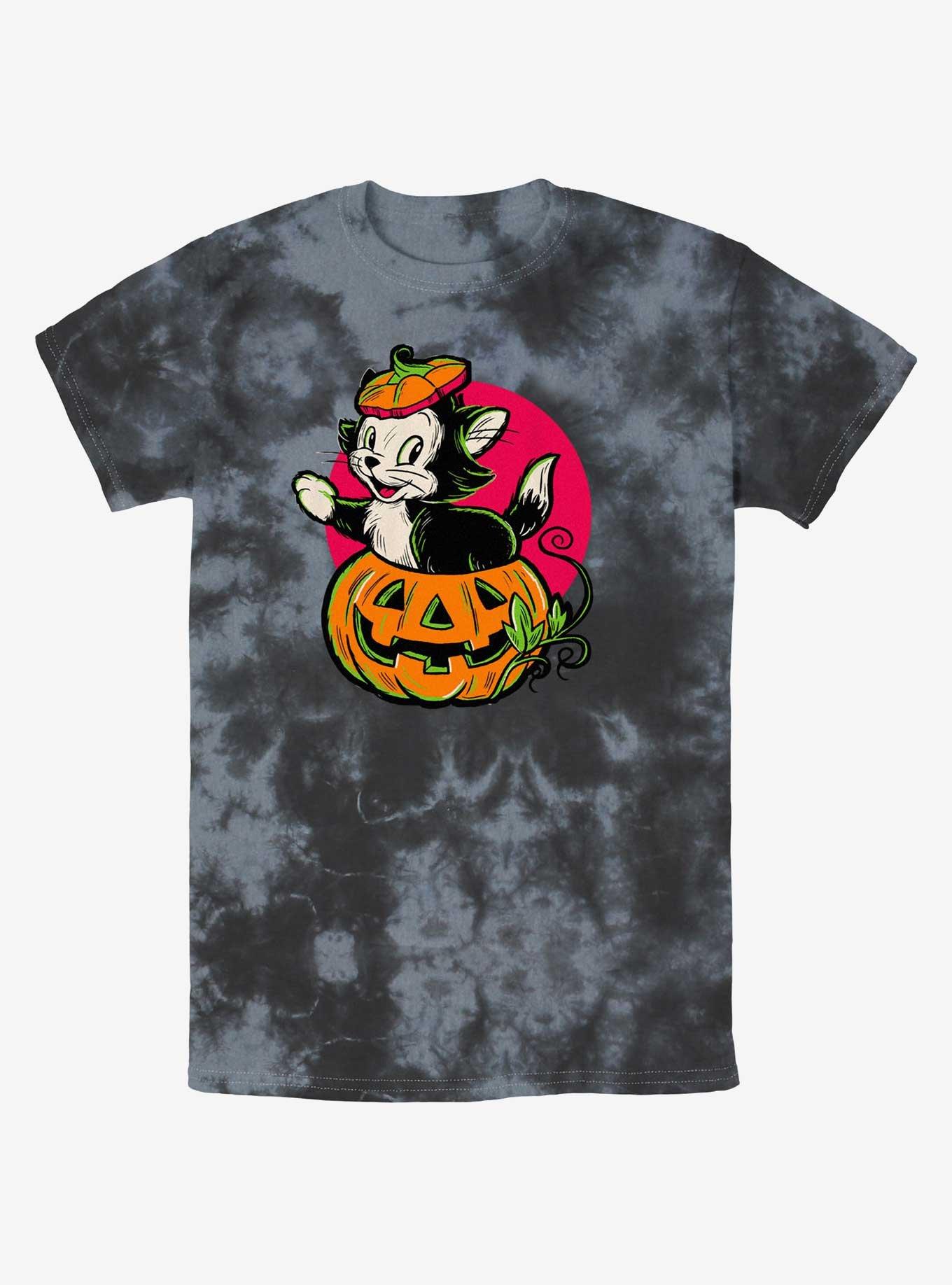 Disney100 Halloween Figaro Inside A Pumpkin Tie-Dye T-Shirt, BLKCHAR, hi-res