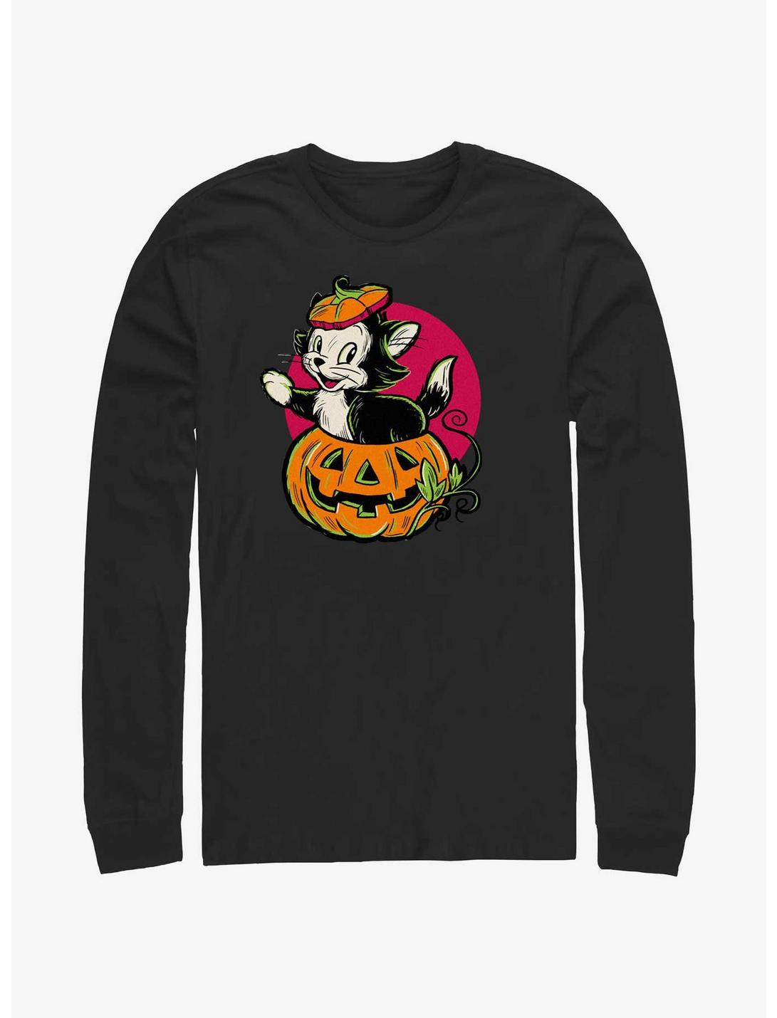 Disney100 Halloween Figaro Inside A Pumpkin Long-Sleeve T-Shirt, BLACK, hi-res