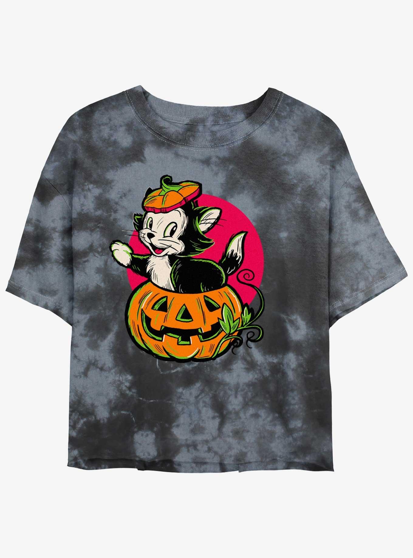 Disney100 Halloween Figaro Inside A Pumpkin Women's Tie-Dye Crop T-Shirt, , hi-res