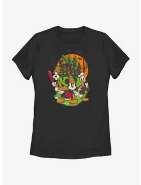Disney100 Halloween Mickey Goofy and Donald Haunted House Women's T-Shirt, , hi-res