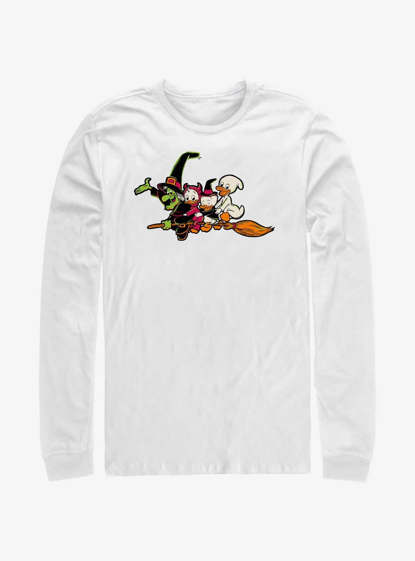 Disney100 Halloween Huey Dewey and Louie Flying Witch's Broom Long-Sleeve T-Shirt, , hi-res