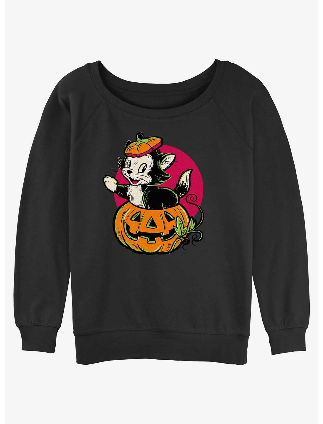 Disney100 Halloween Figaro Inside A Pumpkin Women's Slouchy Sweatshirt, BLACK, hi-res