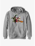 Disney100 Halloween Huey Dewey and Louie Flying Witch's Broom Youth Hoodie, ATH HTR, hi-res