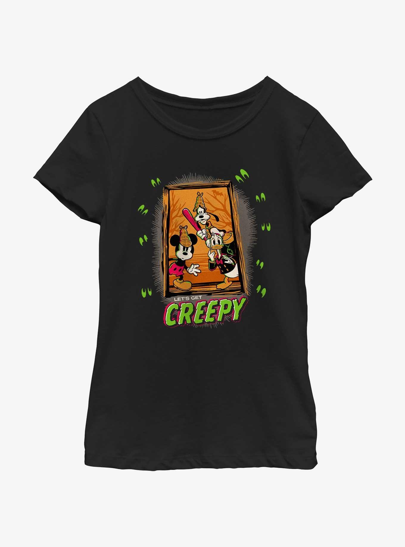 Disney100 Halloween Mickey's Gang Let's Get Creepy Youth Girl's T-Shirt, BLACK, hi-res view 1