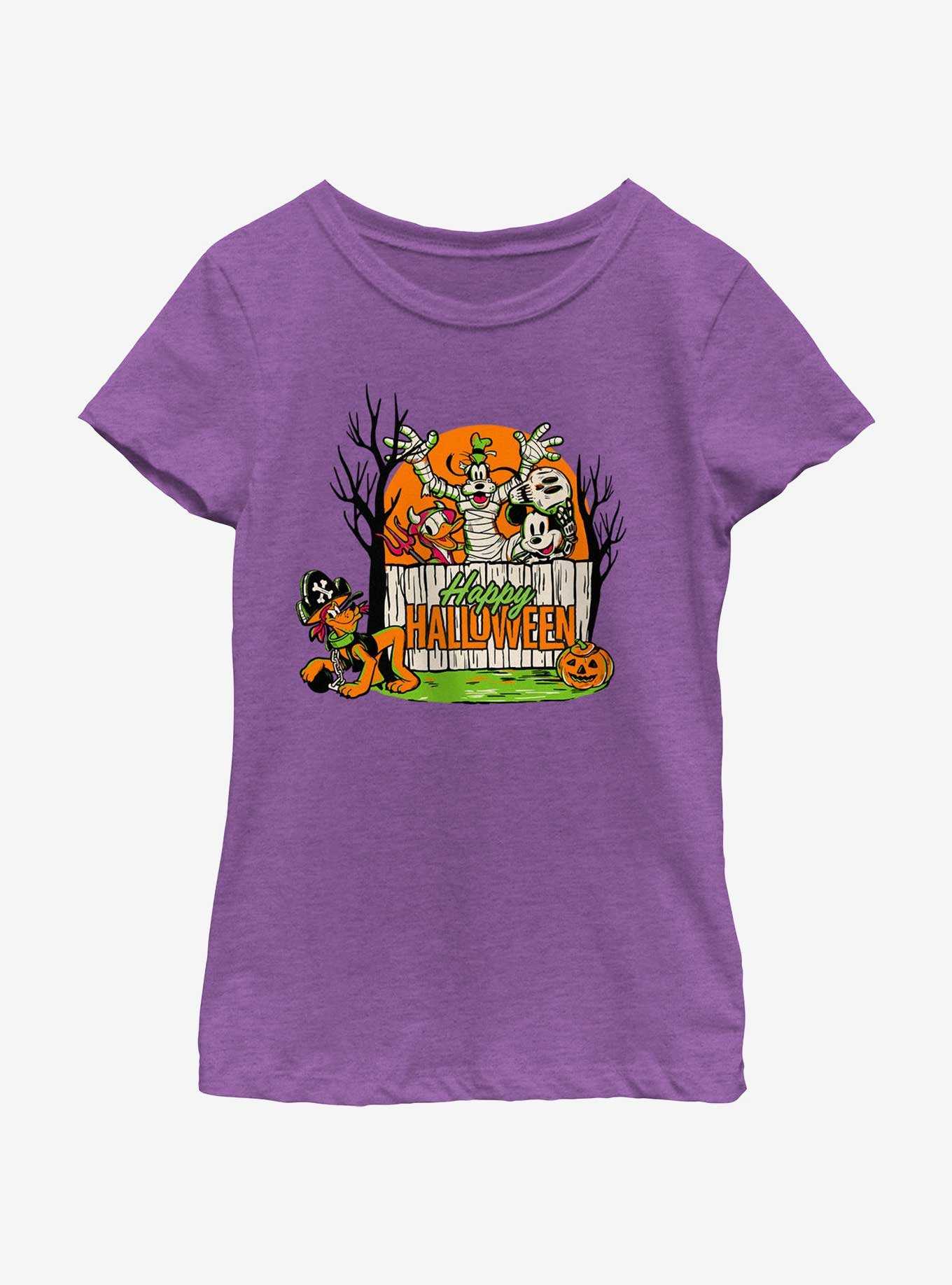Disney100 Halloween Mickey Mouse Halloween Group Youth Girl's T-Shirt, , hi-res