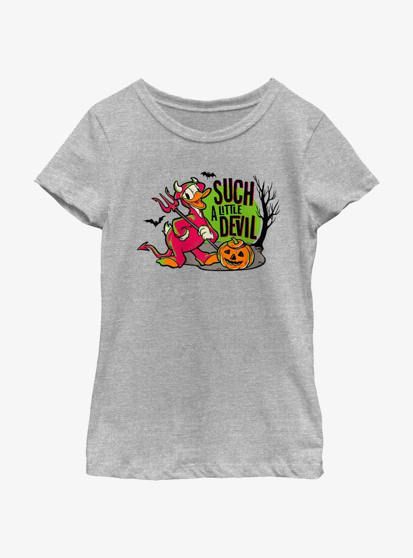 Disney100 Halloween Devil Duck Youth Girl's T-Shirt, ATH HTR, hi-res