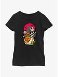 Disney100 Halloween Happy Halloween Sally Jack and Zero Youth Girl's T-Shirt, BLACK, hi-res