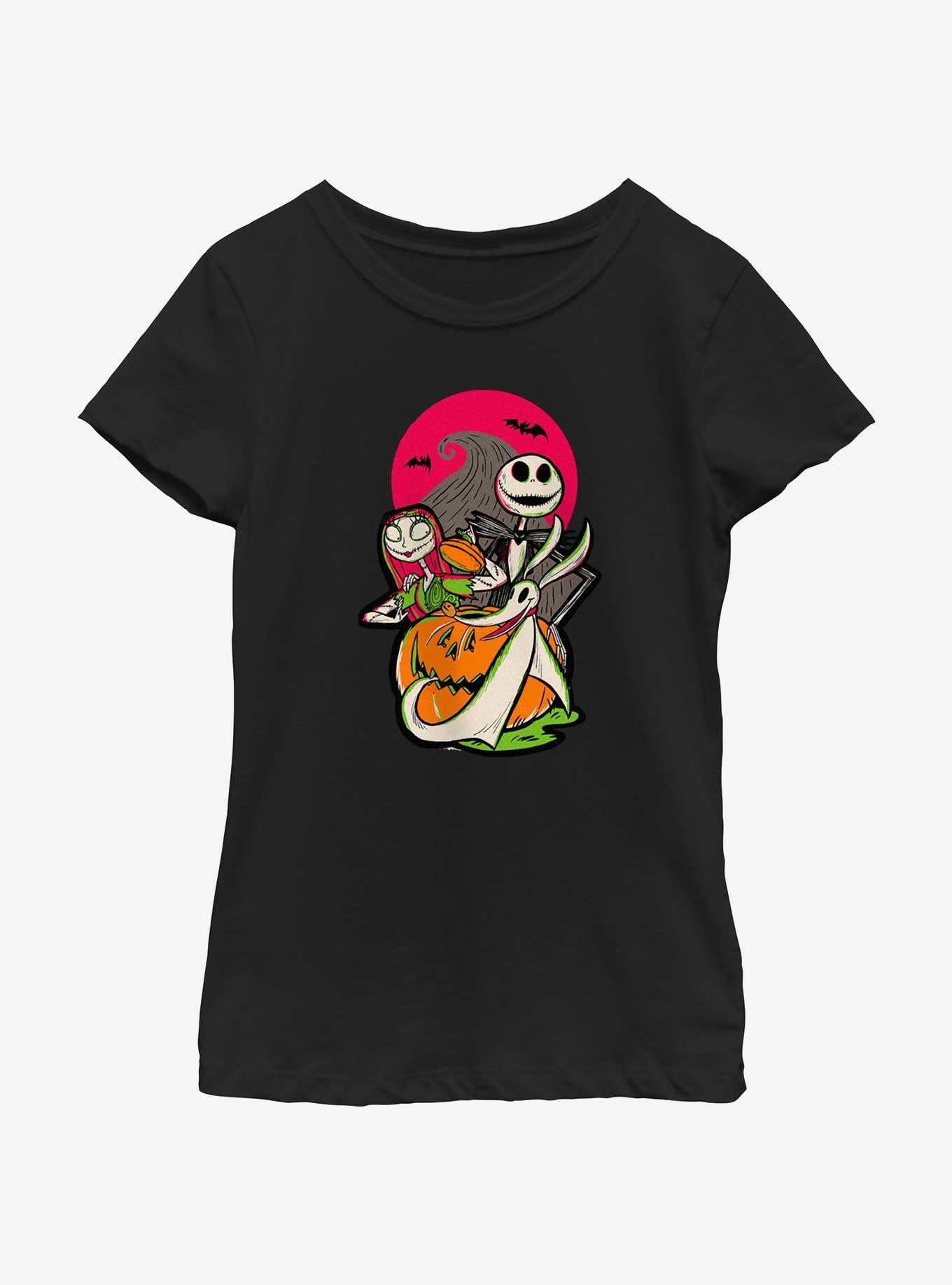 Disney100 Halloween Happy Halloween Sally Jack and Zero Youth Girl's T-Shirt, , hi-res