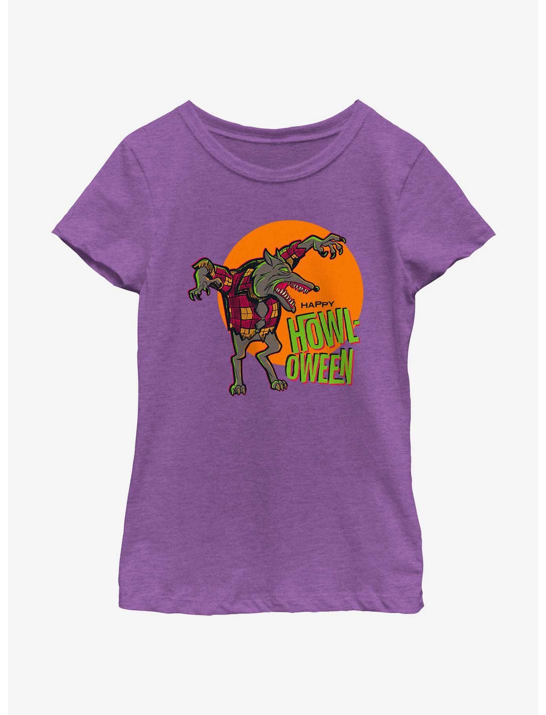 Disney100 Halloween Wolfman Howl-Oween Youth Girl's T-Shirt, PURPLE BERRY, hi-res