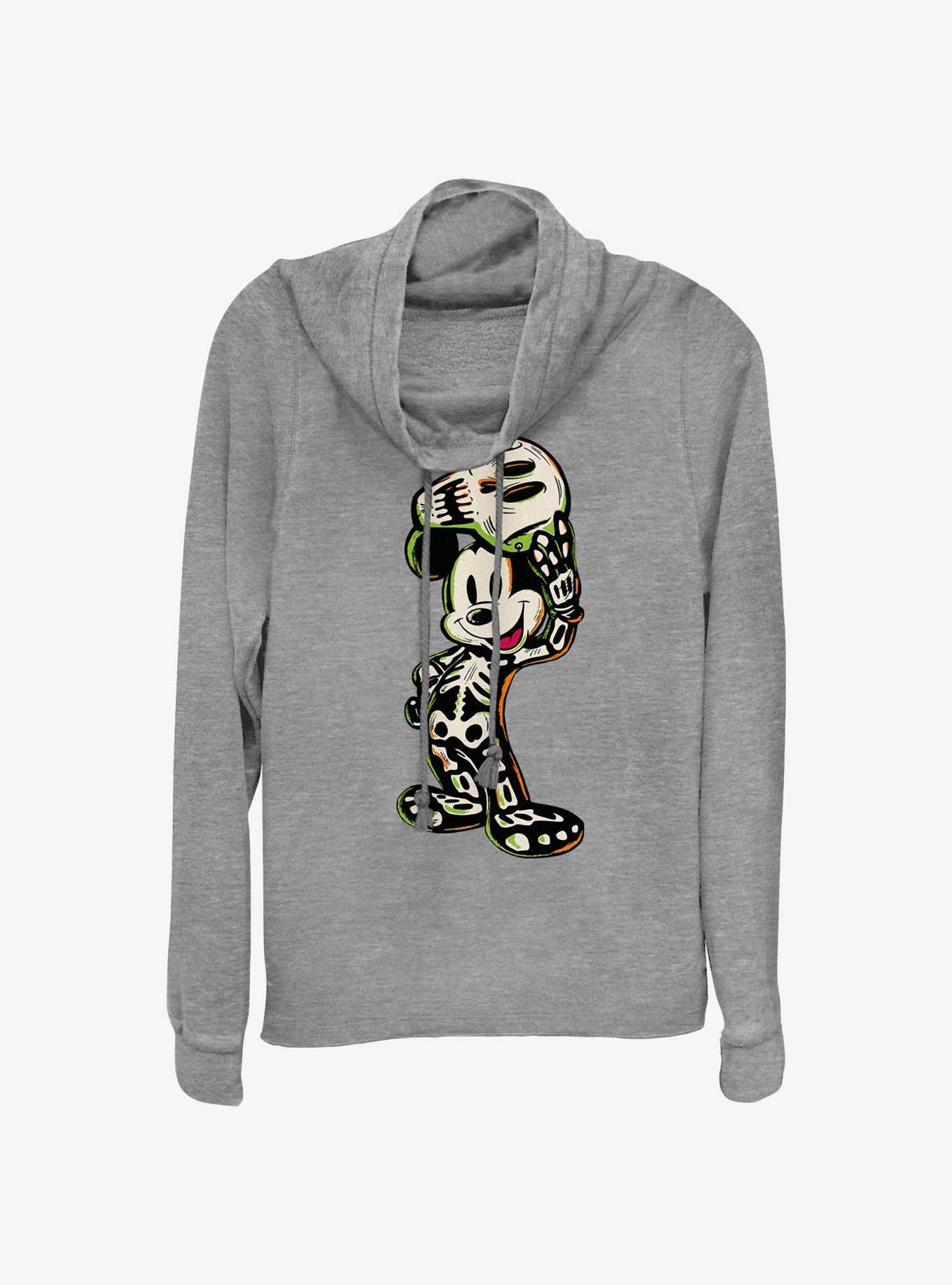 Disney100 Halloween Mickey Mouse Skeleton Women's Cowl Neck Long-Sleeve Top, GRAY HTR, hi-res