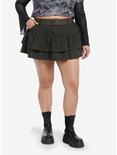 Social Collision Green Ruffle Tiered Skirt With Belt Plus Size, BLACK, hi-res