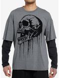 Social Collision® Dripping Skull Flocked Twofer Long-Sleeve T-Shirt, GREY, hi-res