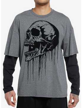 Social Collision Dripping Skull Flocked Twofer Long-Sleeve T-Shirt, , hi-res