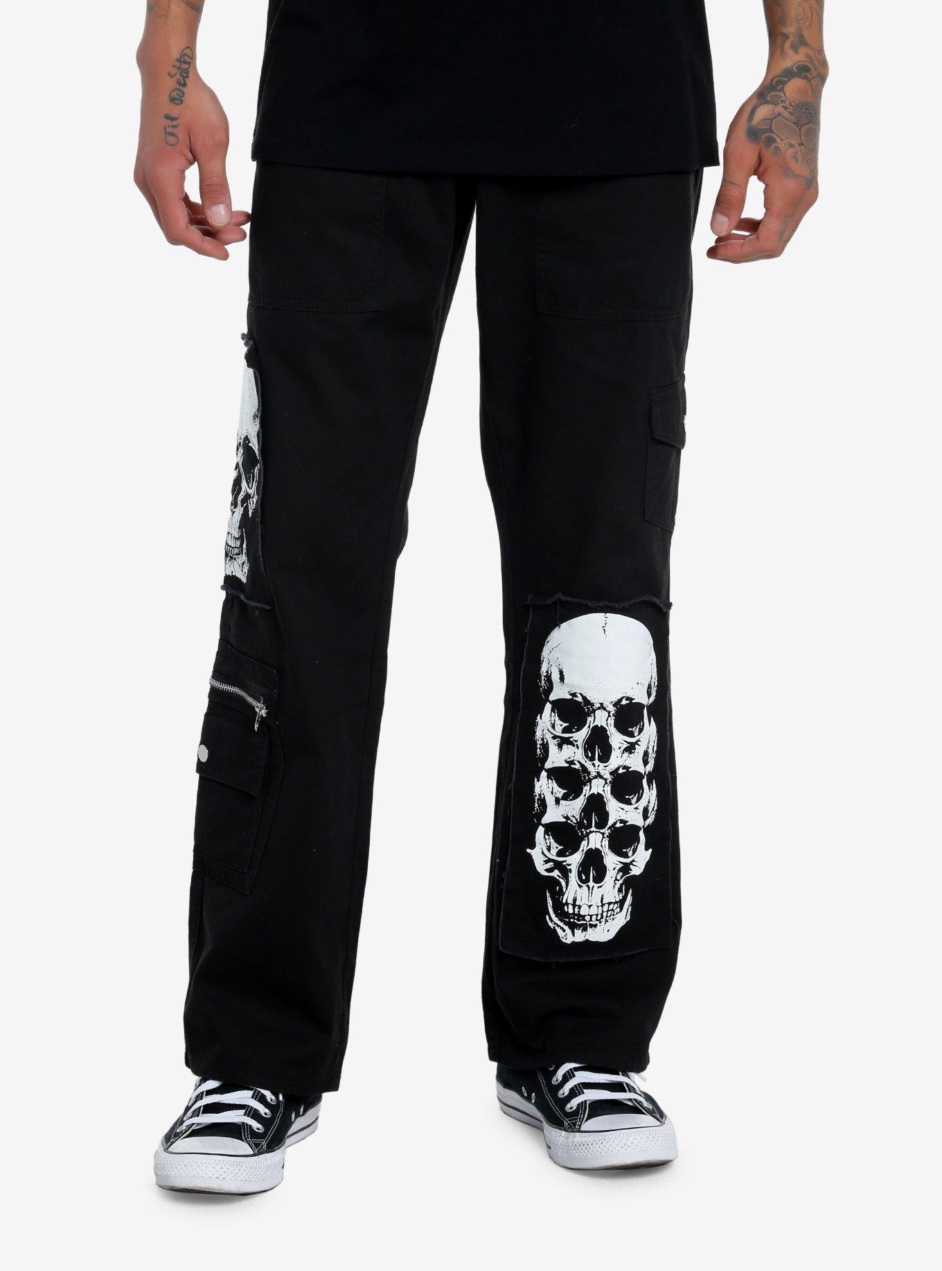 Hot Topic Social Collision Black & Red Grommet Strap Carpenter Pants