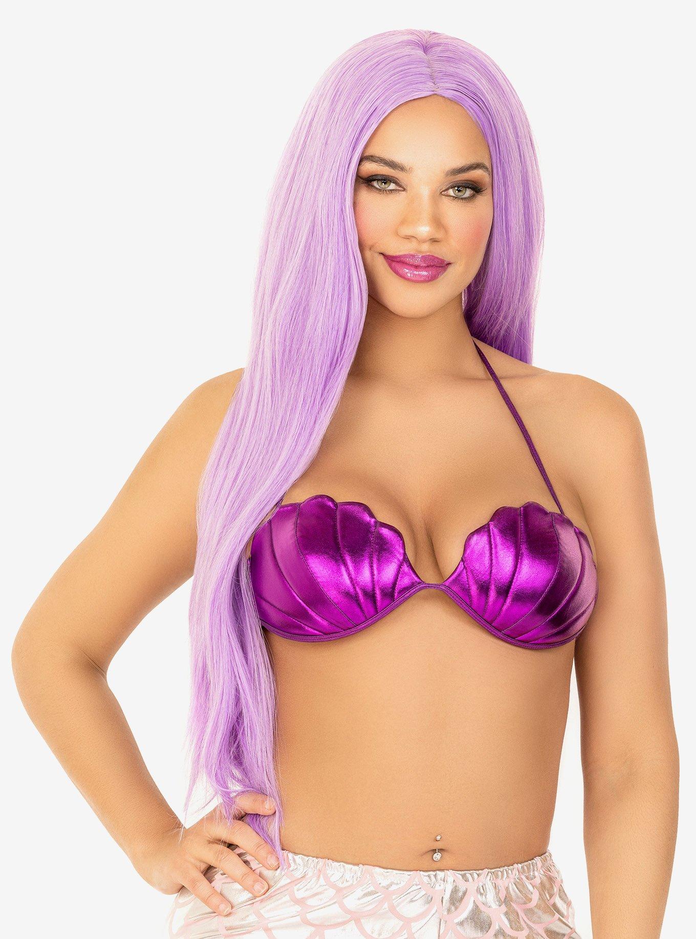 Smiffys Mermaid Shell Bikini Bra Top, Purple, UK Dress Size 6-14