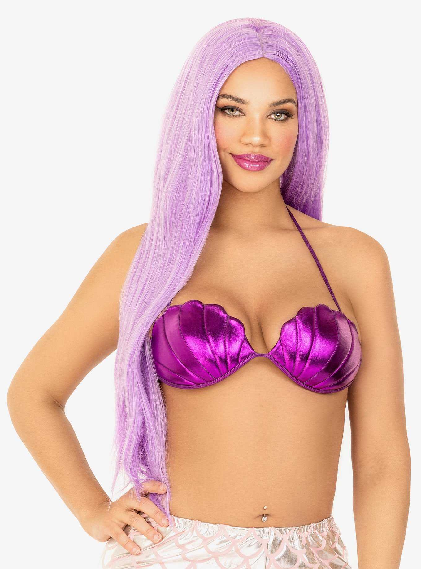 Mermaid Shell Bra Top Costume Purple, , hi-res