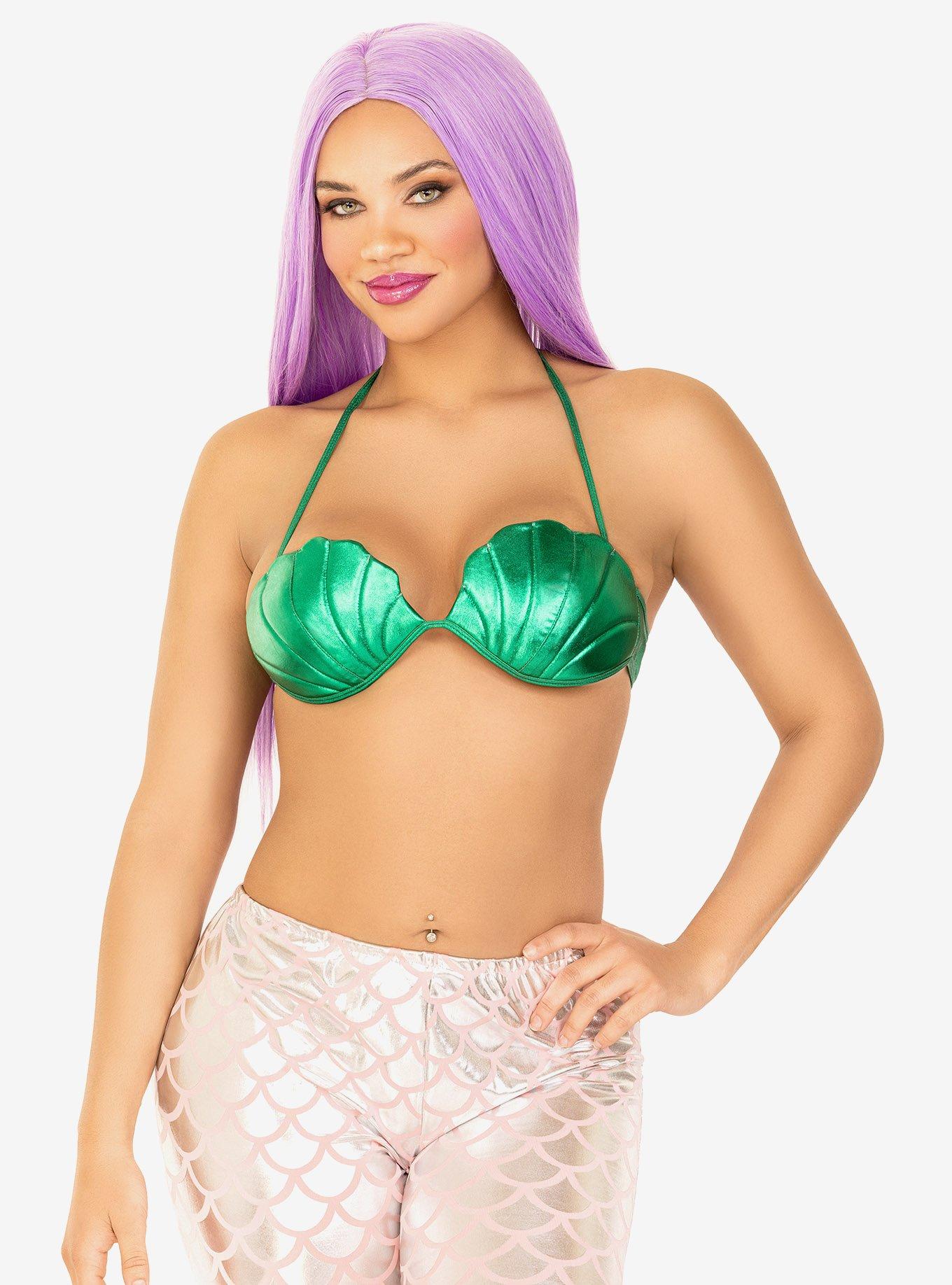 Mermaid Shell Bra Top Costume Green, GREEN, hi-res