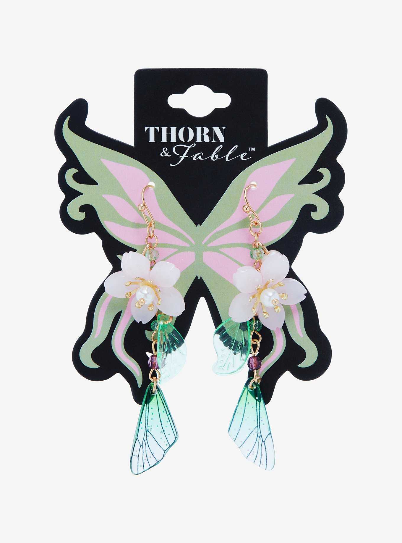 Thorn & Fable Sakura Fairy Wing Drop Earrings, , hi-res