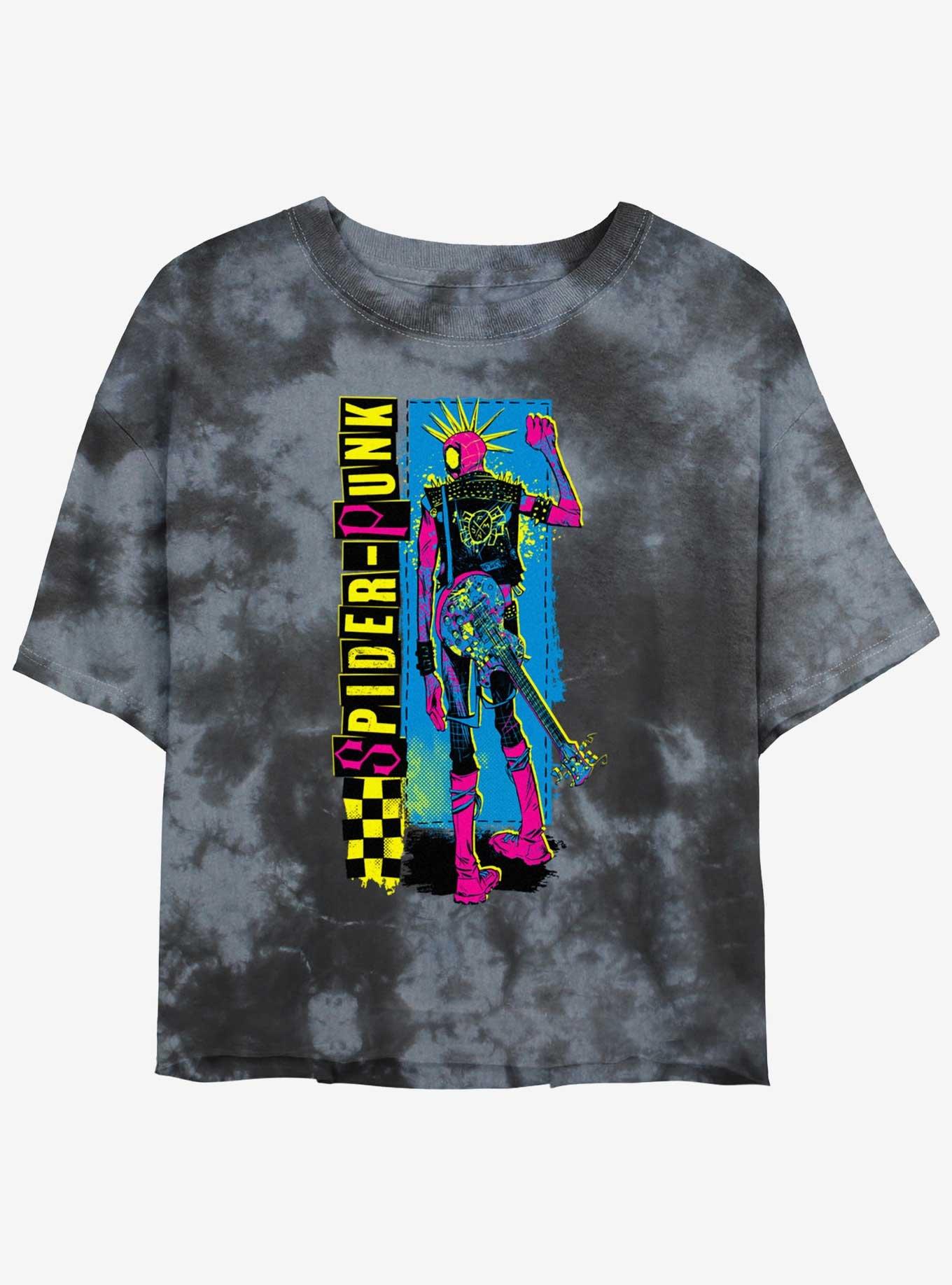 Marvel Spider-Man: Across the Spider-Verse Spider-Punk Girls Tie-Dye Crop T-Shirt, BLKCHAR, hi-res