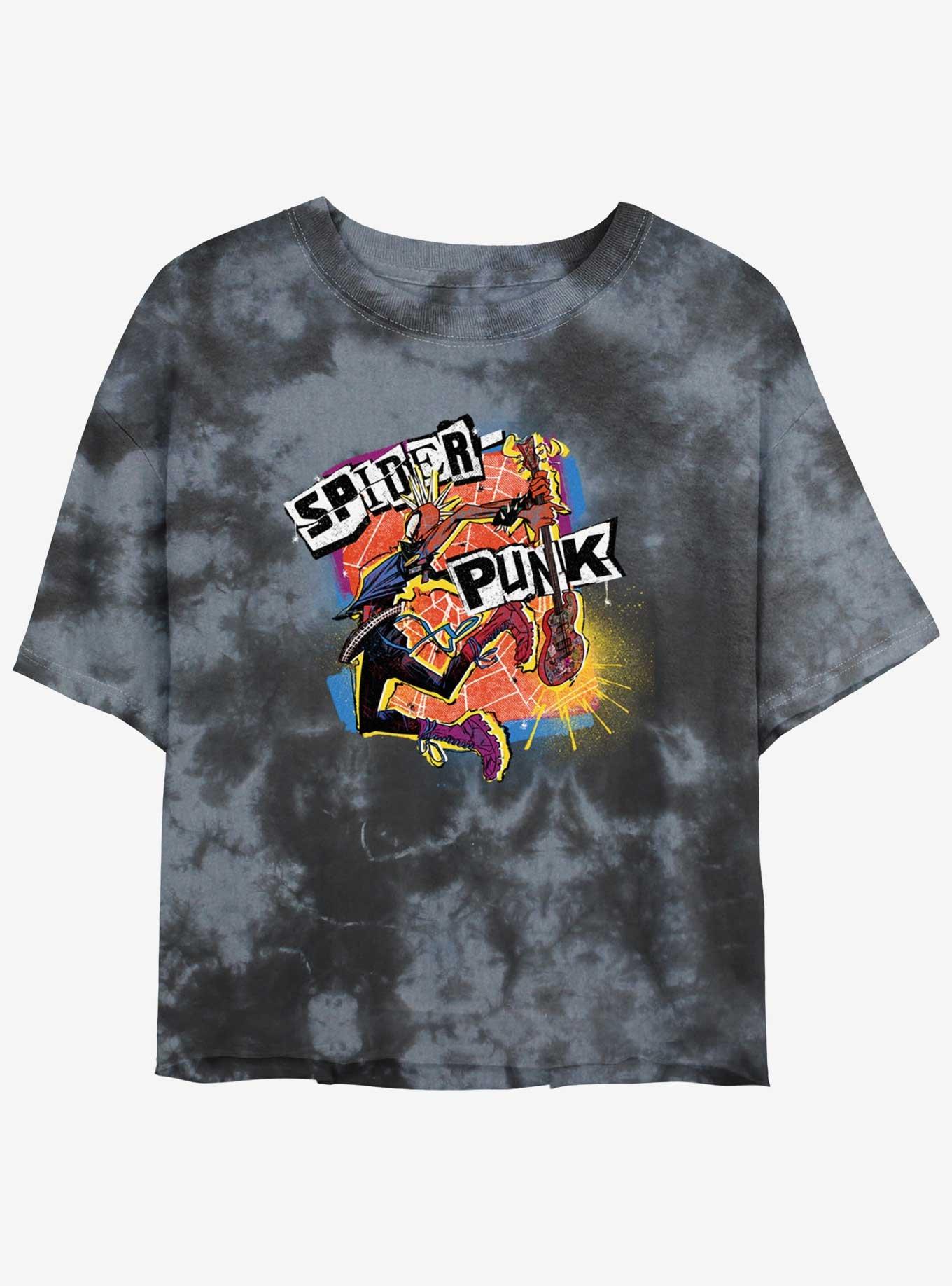 Marvel Spider-Man: Across the Spider-Verse Spider-Punk Girls Tie-Dye Crop T-Shirt, BLKCHAR, hi-res