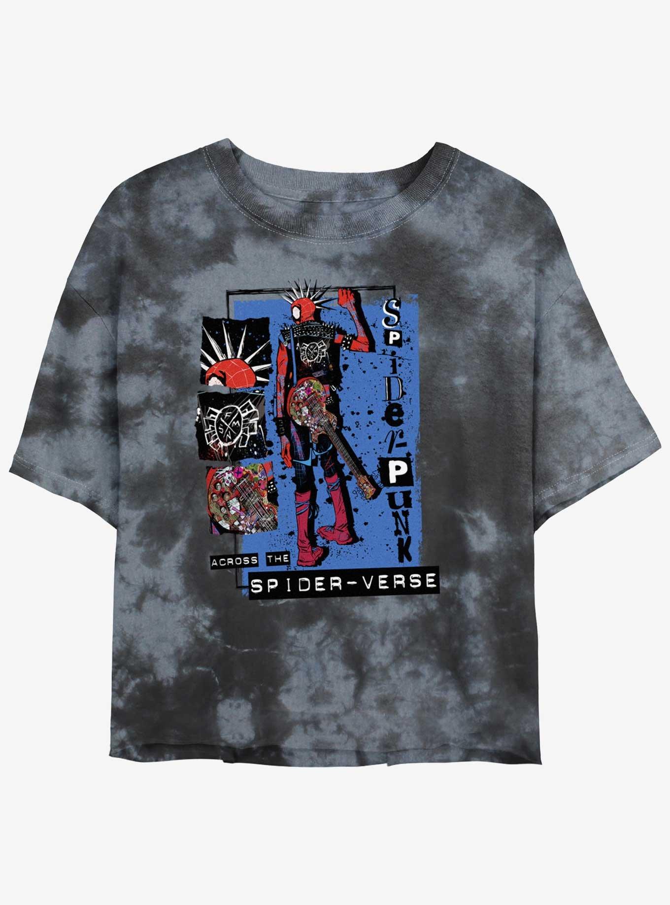 Marvel Spider-Man: Across the Spider-Verse Punk Power Girls Tie-Dye Crop T-Shirt, BLKCHAR, hi-res