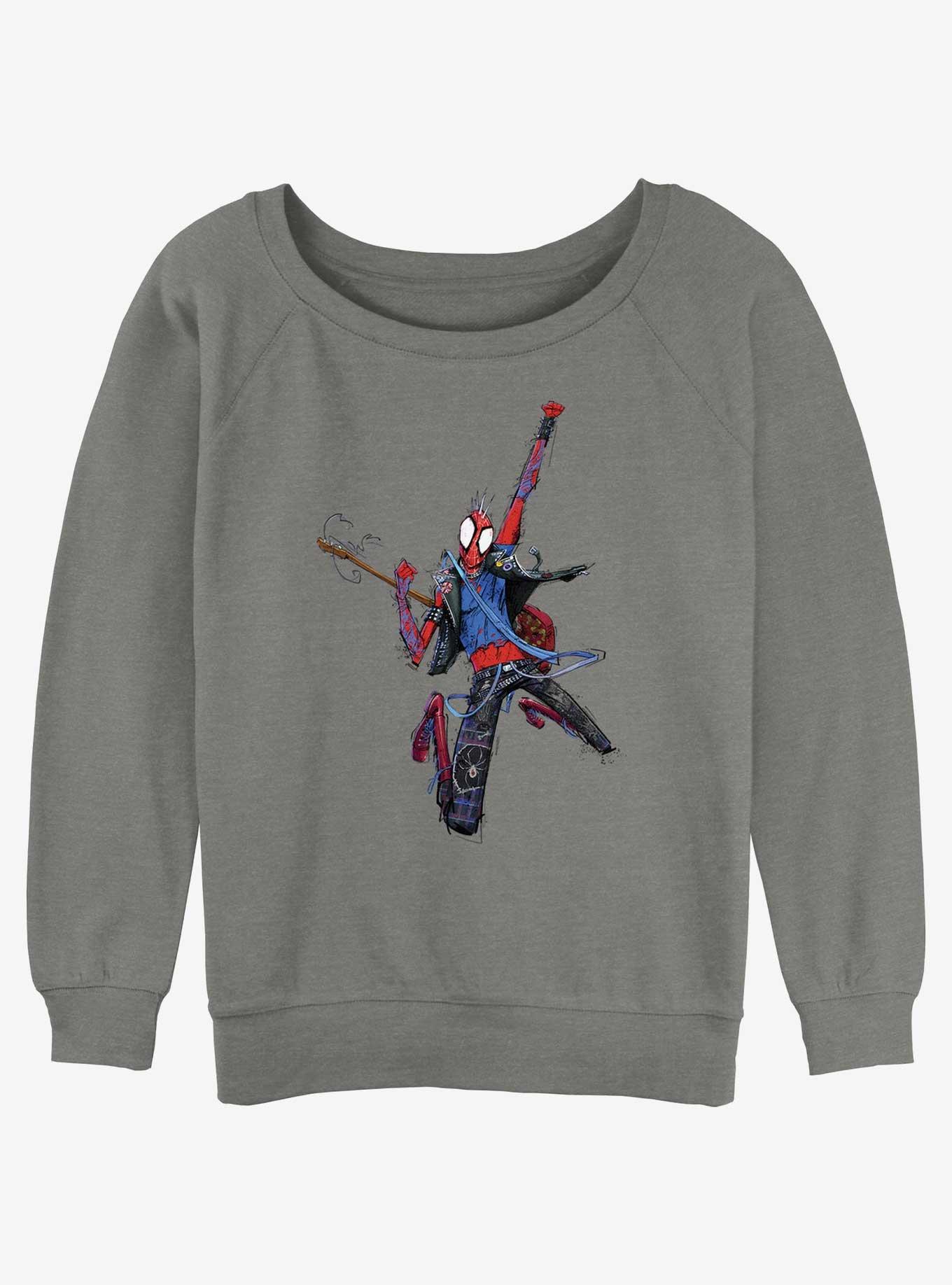 Marvel Spider-Man: Across the Spider-Verse Spider-Punk Rock Out Girls Slouchy Sweatshirt, GRAY HTR, hi-res