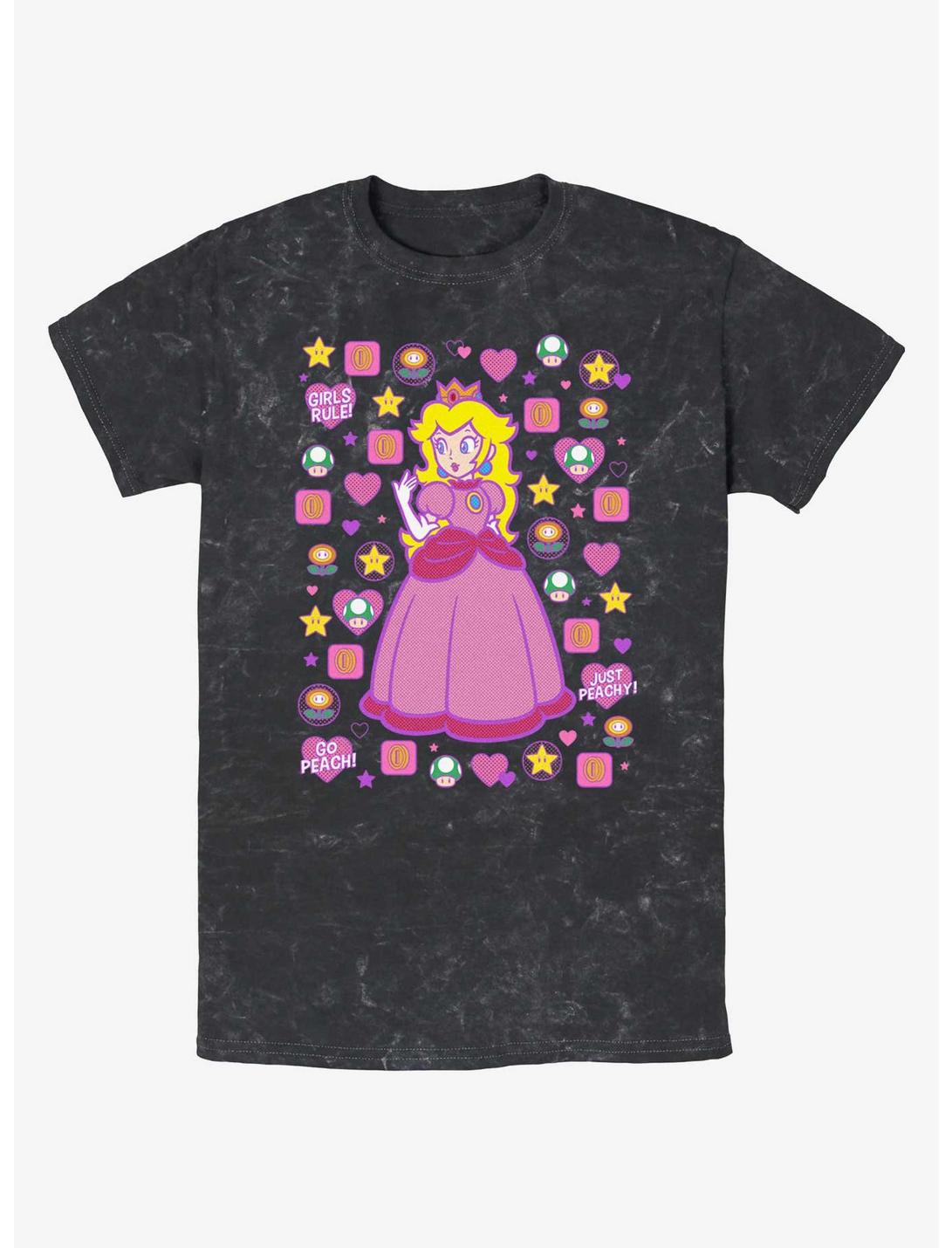 Mario Princess Peach Mineral Wash T-Shirt, BLACK, hi-res