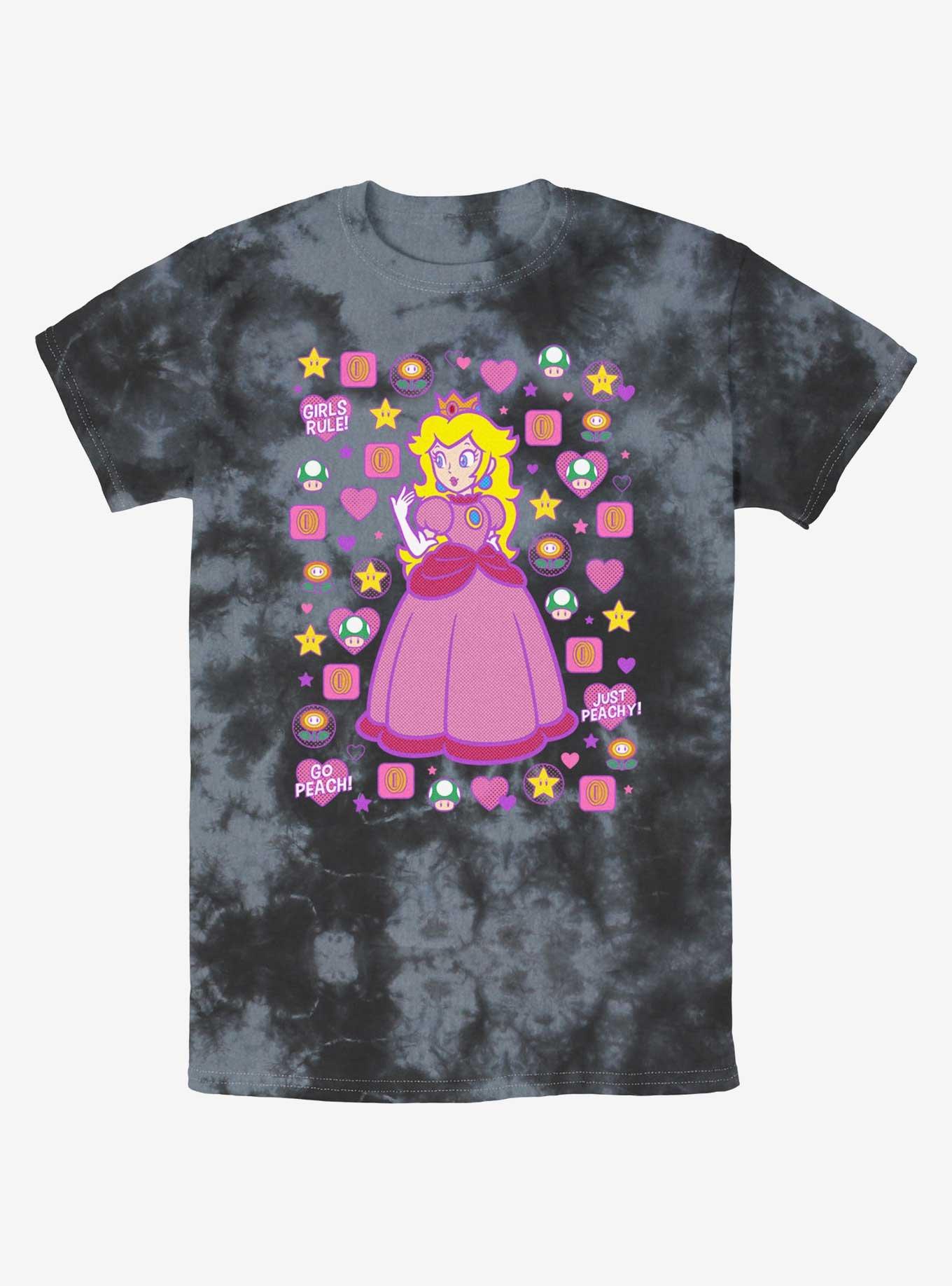 Mario Princess Peach Tie-Dye T-Shirt, BLKCHAR, hi-res