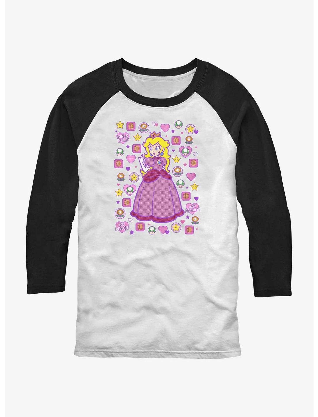 Mario Princess Peach Raglan T-Shirt, WHTBLK, hi-res
