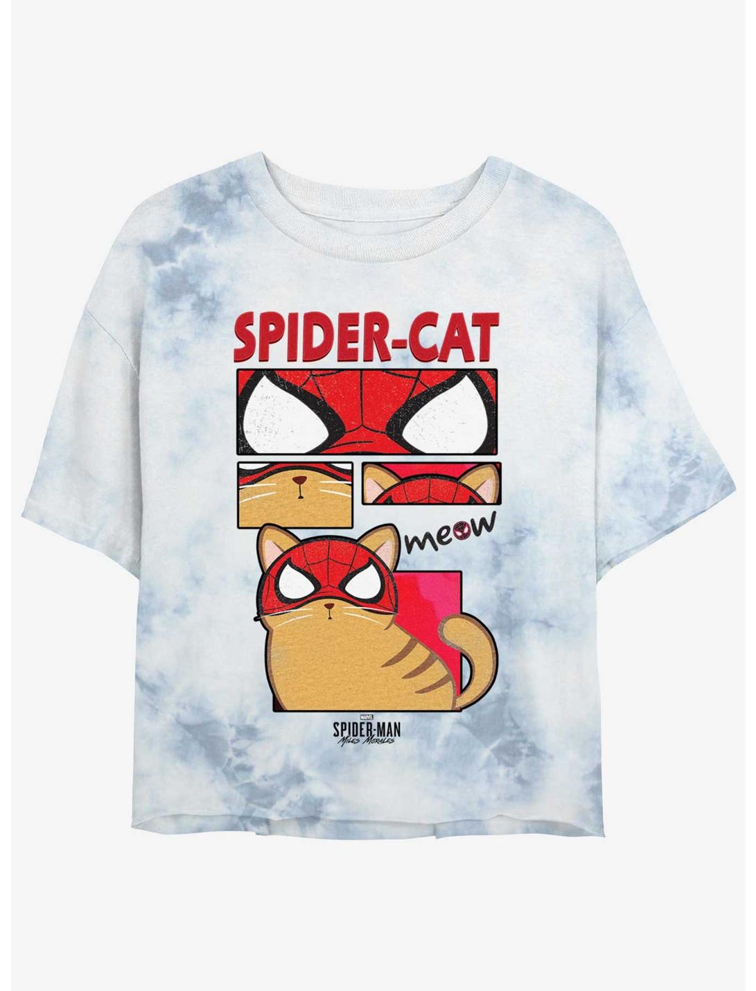 Marvel Spider-Man: Across the Spider-Verse Spider-Cat Womens Tie-Dye Crop T-Shirt, WHITEBLUE, hi-res