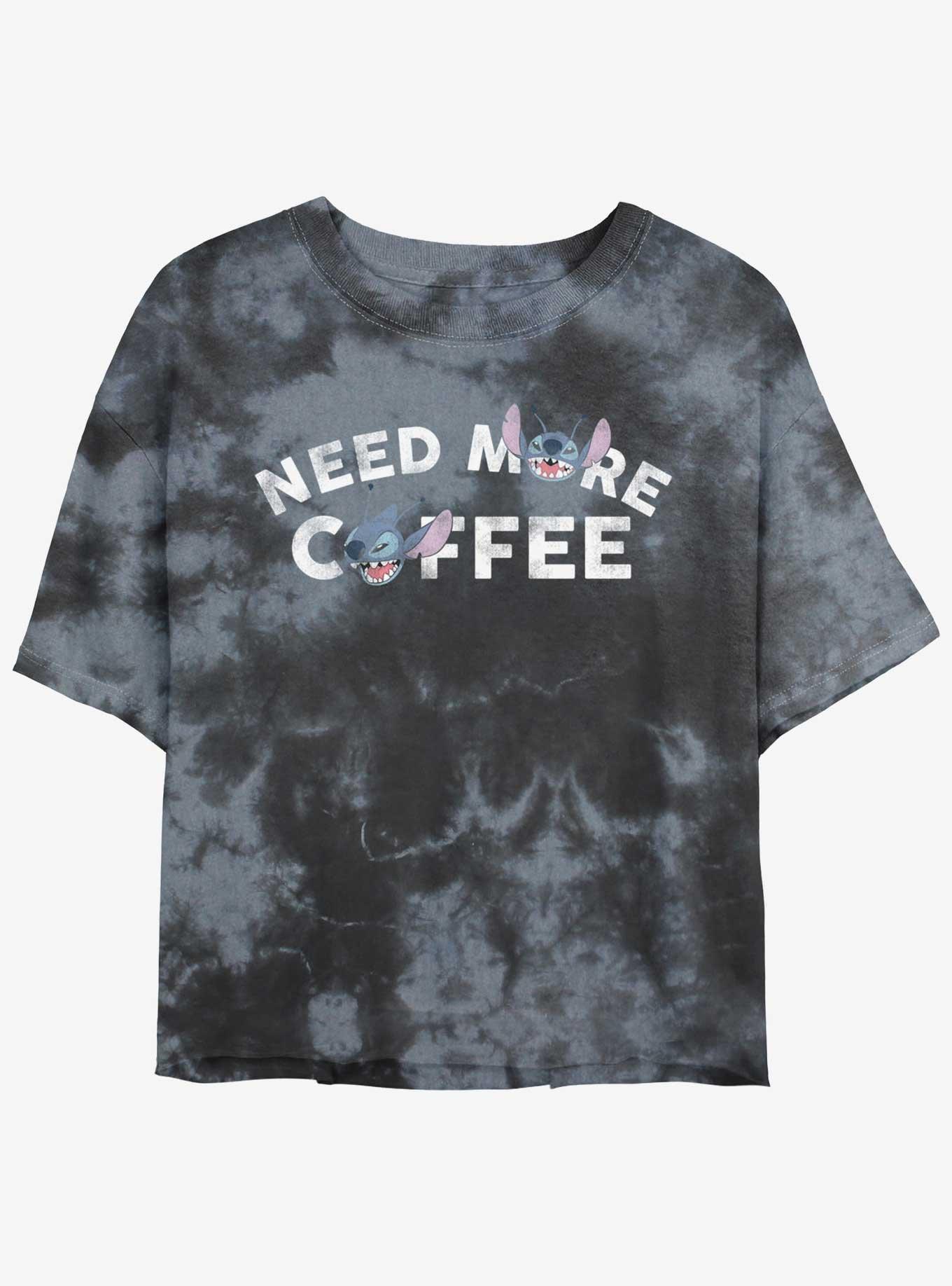 Disney Lilo & Stitch Need More Coffee Womens Tie-Dye Crop T-Shirt, BLKCHAR, hi-res