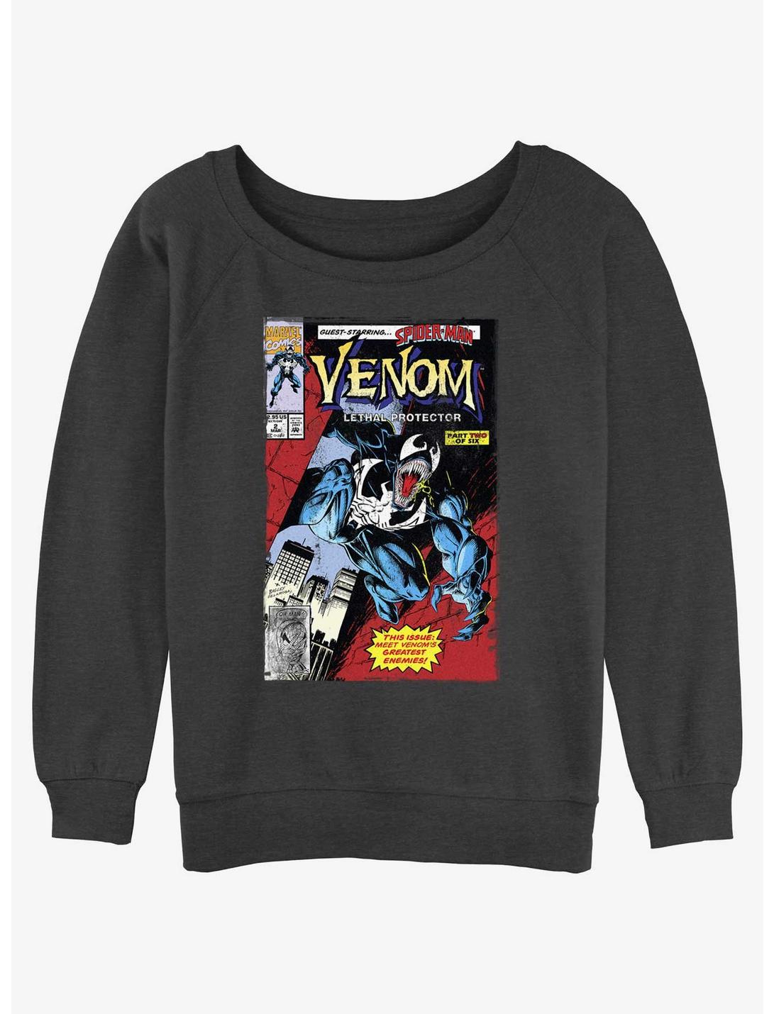 Marvel Venom Lethal Protector Comic Cover Womens Slouchy Sweatshirt, CHAR HTR, hi-res