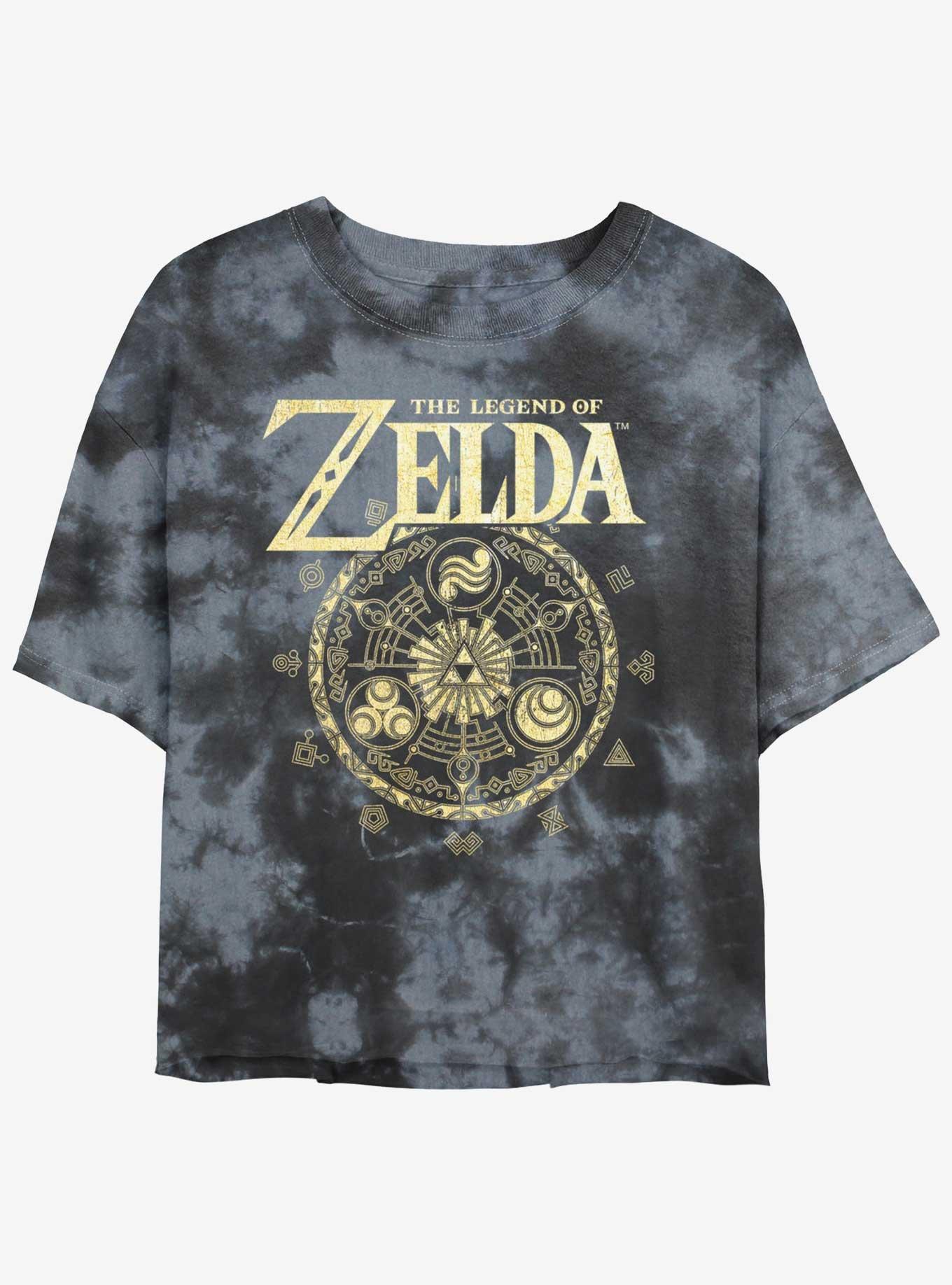The Legend of Zelda Marks of the Goddesses Womens Tie-Dye Crop T-Shirt, BLKCHAR, hi-res