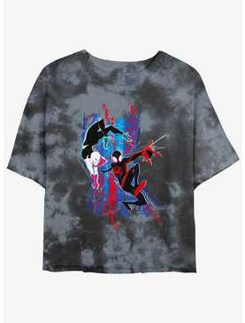 Marvel Spider-Man: Across the Spider-Verse Spider-Gwen and Miles Morales Womens Tie-Dye Crop T-Shirt, , hi-res