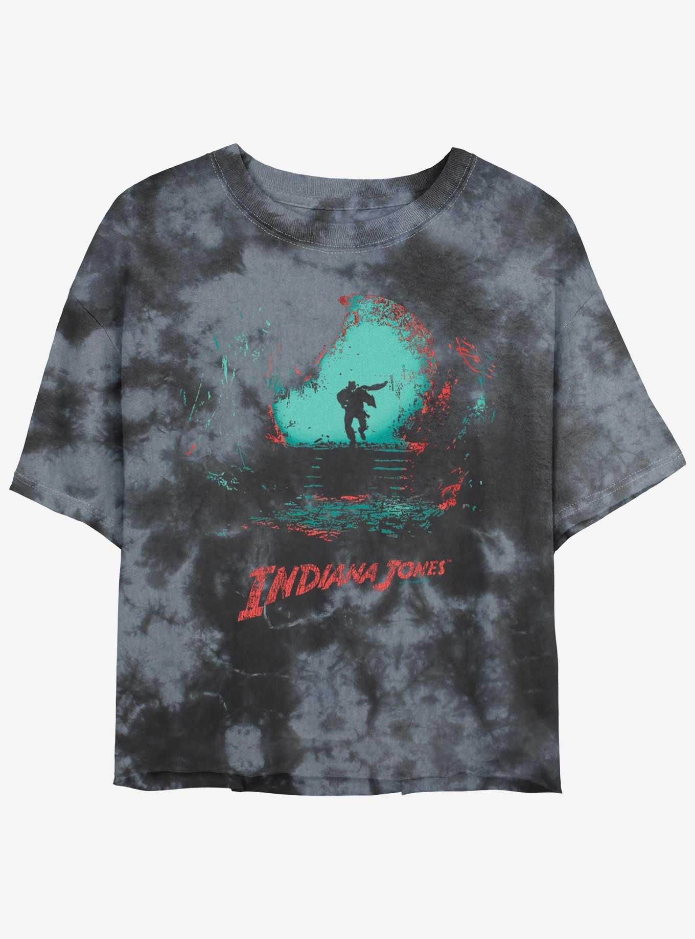Indiana Jones Treasure Chase Womens Tie-Dye Crop T-Shirt, BLKCHAR, hi-res