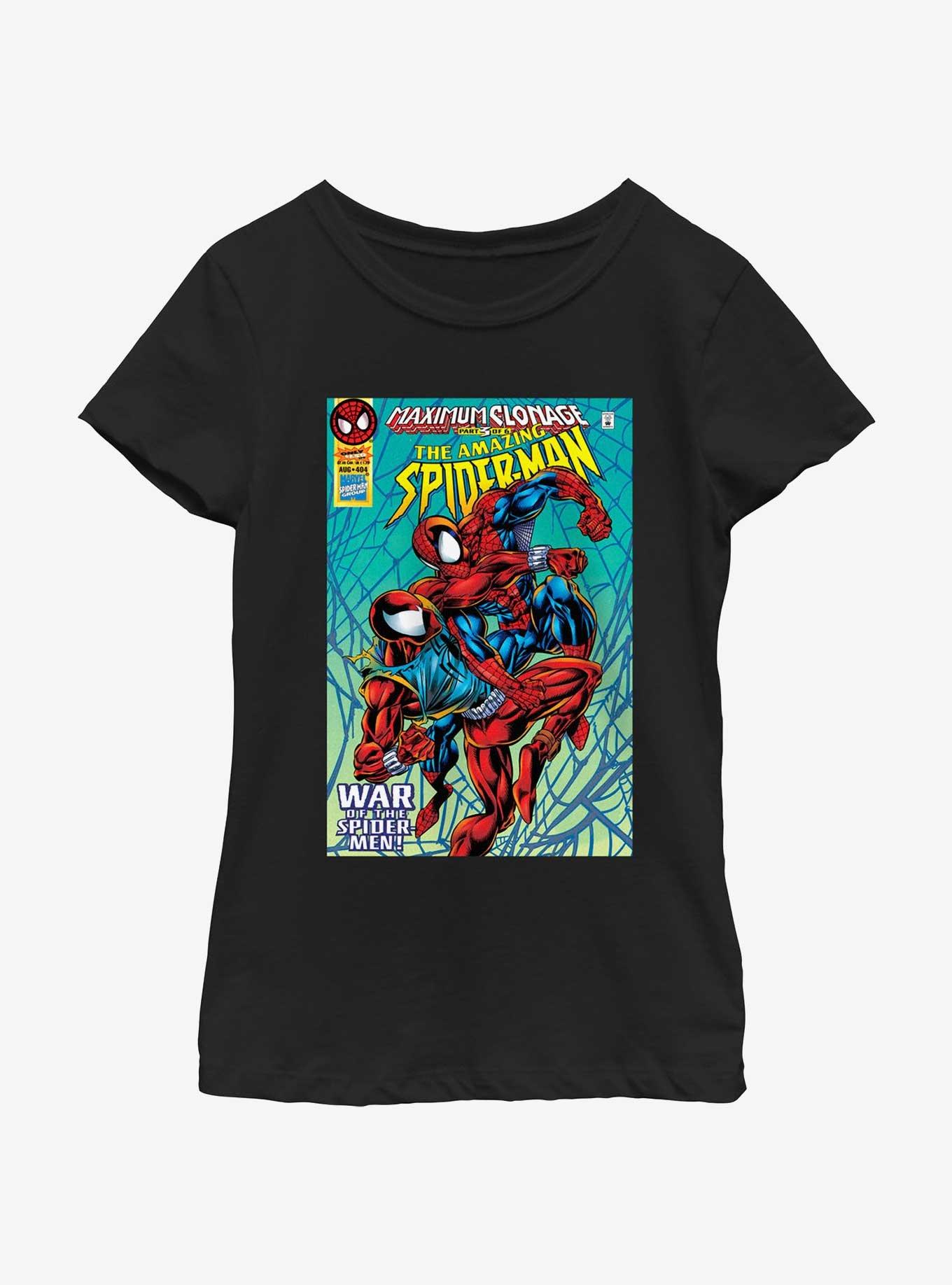 Marvel Spider-Man Clone Wars Comic Cover Girls Youth T-Shirt, BLACK, hi-res