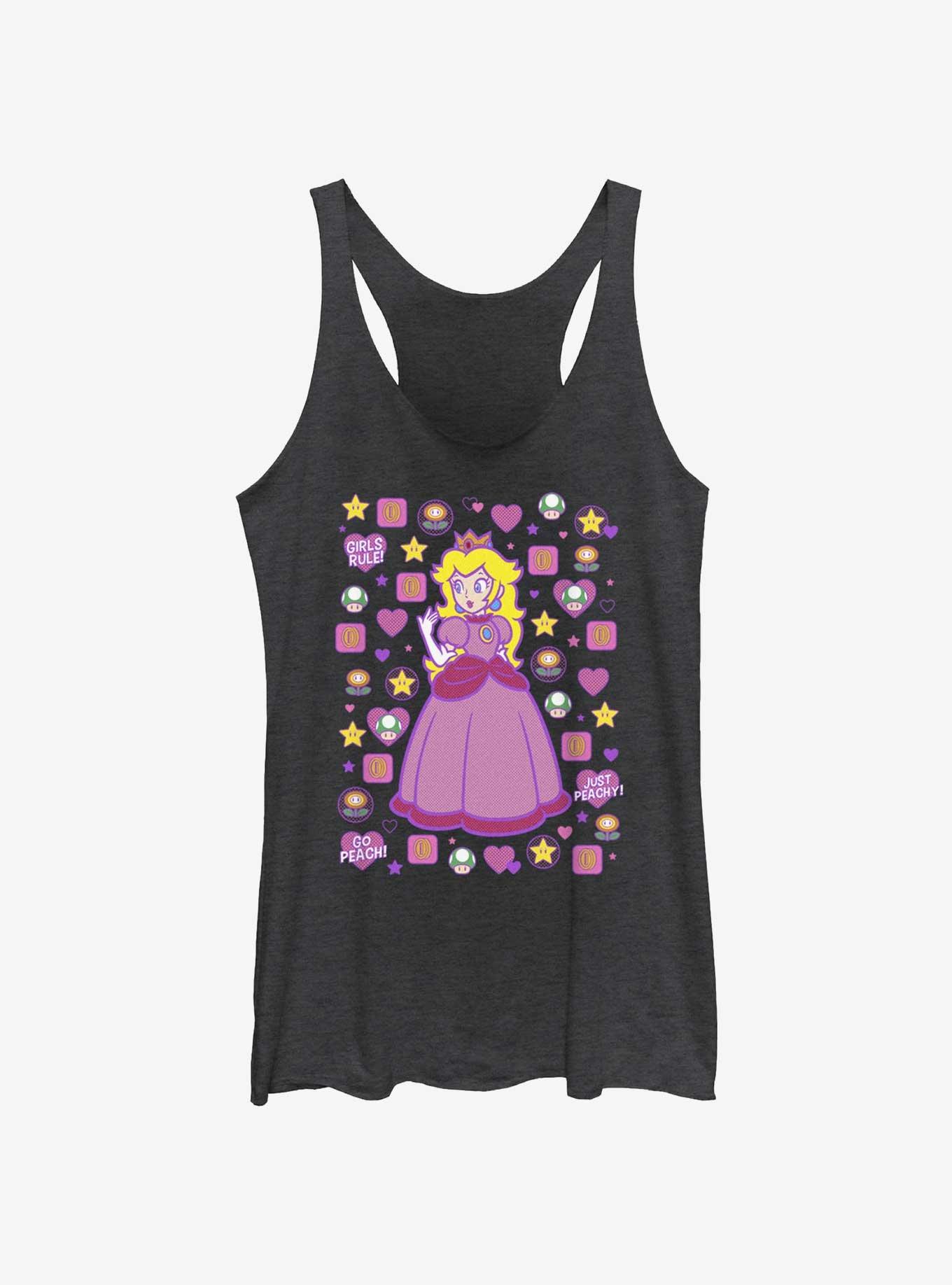 Mario Princess Peach Womens Tank Top, BLK HTR, hi-res