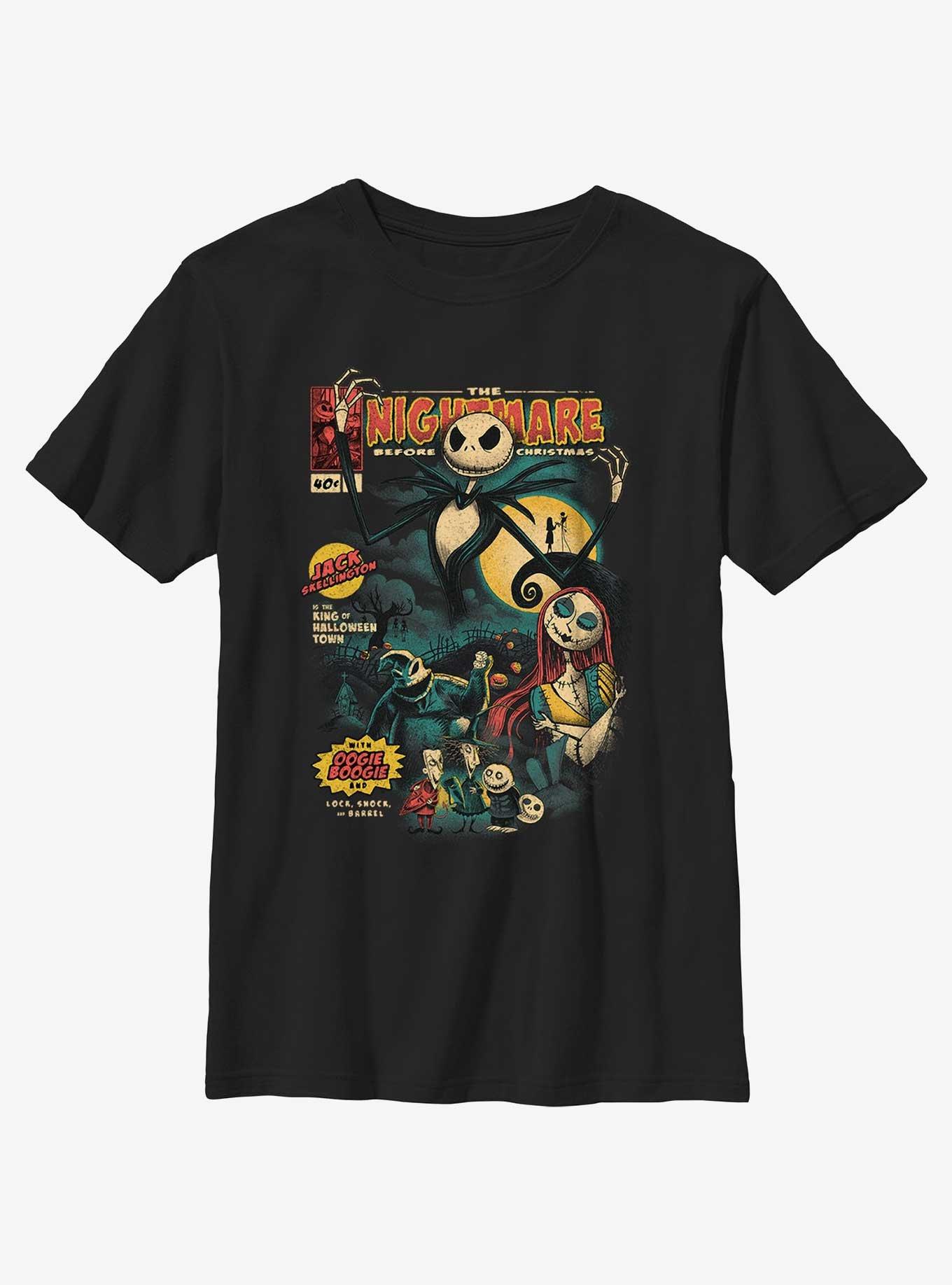 Disney The Nightmare Before Christmas Jack Skellington King of Halloween Comic Cover Youth T-Shirt, BLACK, hi-res