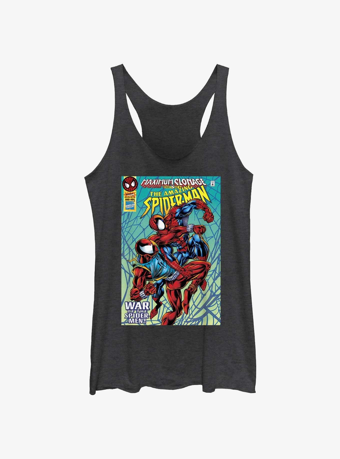 Marvel Spider-Man Clone Wars Comic Cover Womens Tank Top, BLK HTR, hi-res