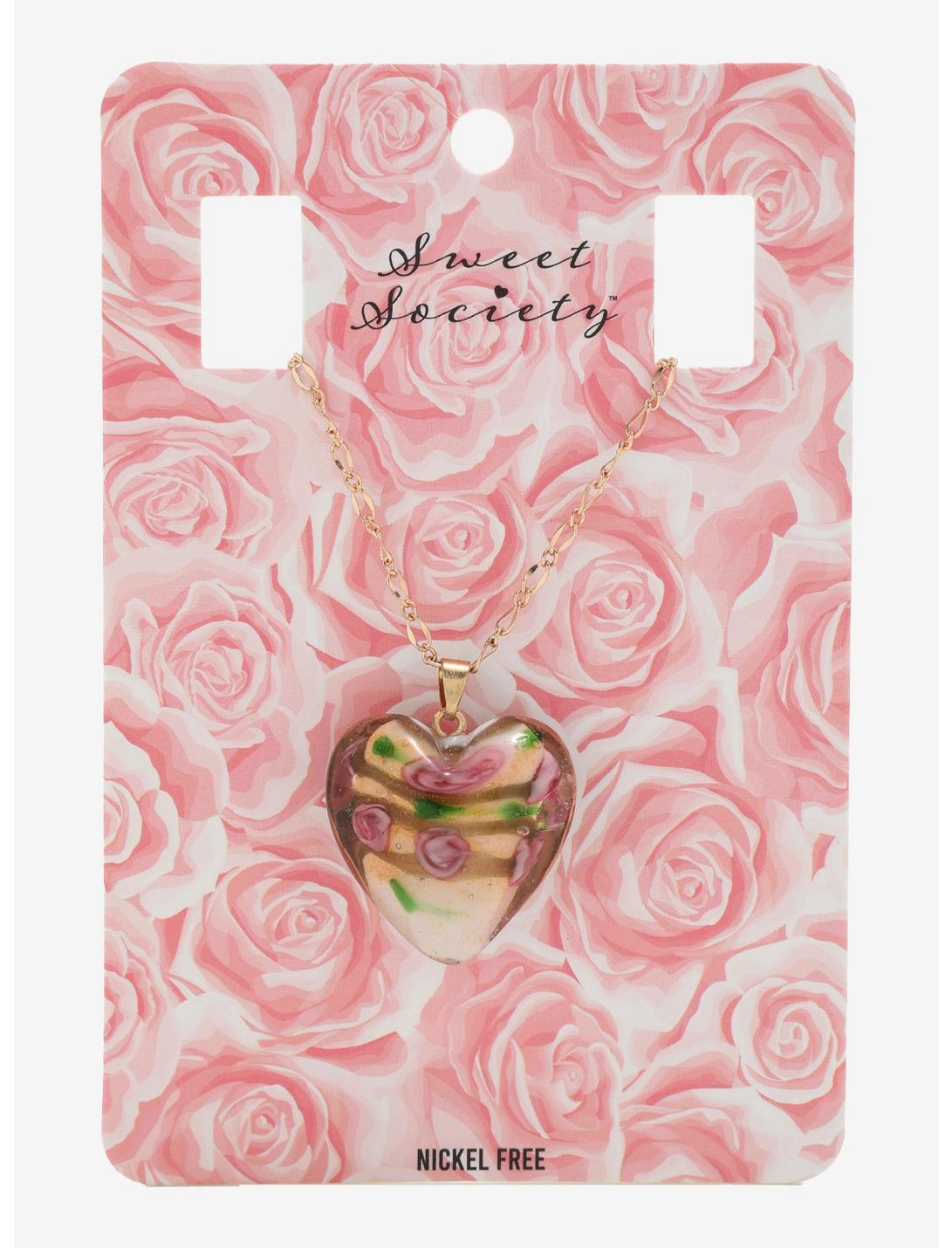 Sweet Society Glass Rose Heart Pendant Necklace, , hi-res