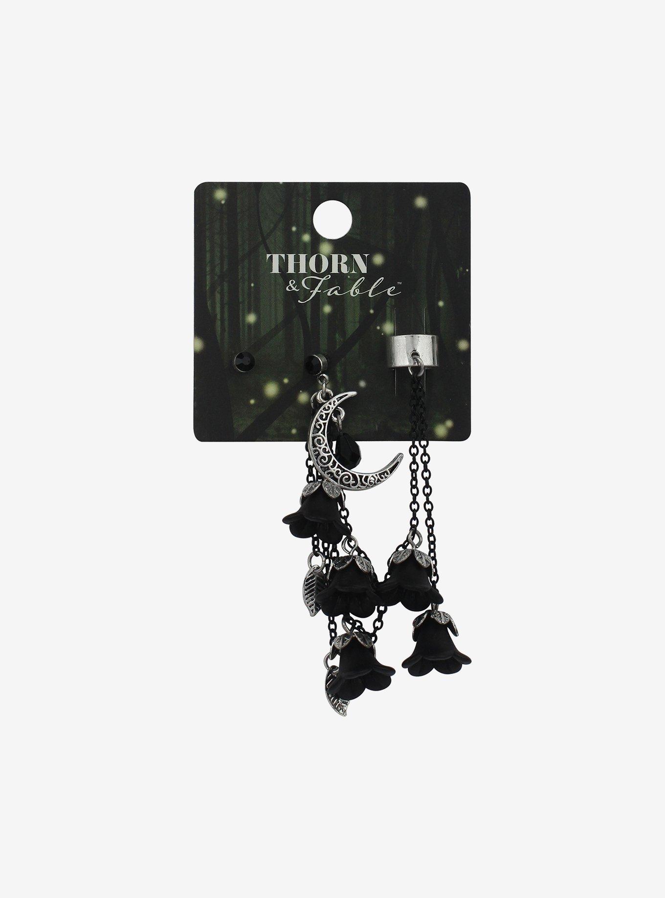 Thorn & Fable Black Rose Moon Cuff Earrings, , hi-res