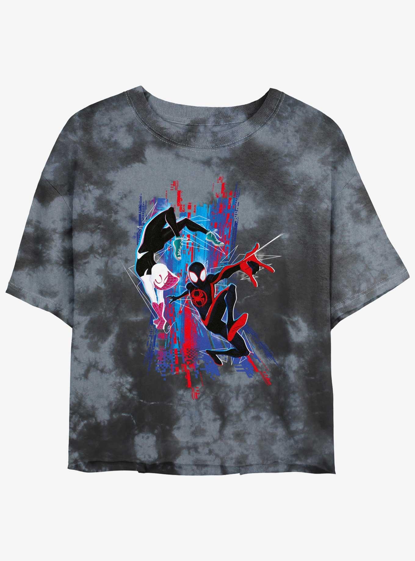 Marvel Spider-Man: Across the Spider-Verse Spider-Gwen and Miles Morales Womens Tie-Dye Crop T-Shirt, , hi-res