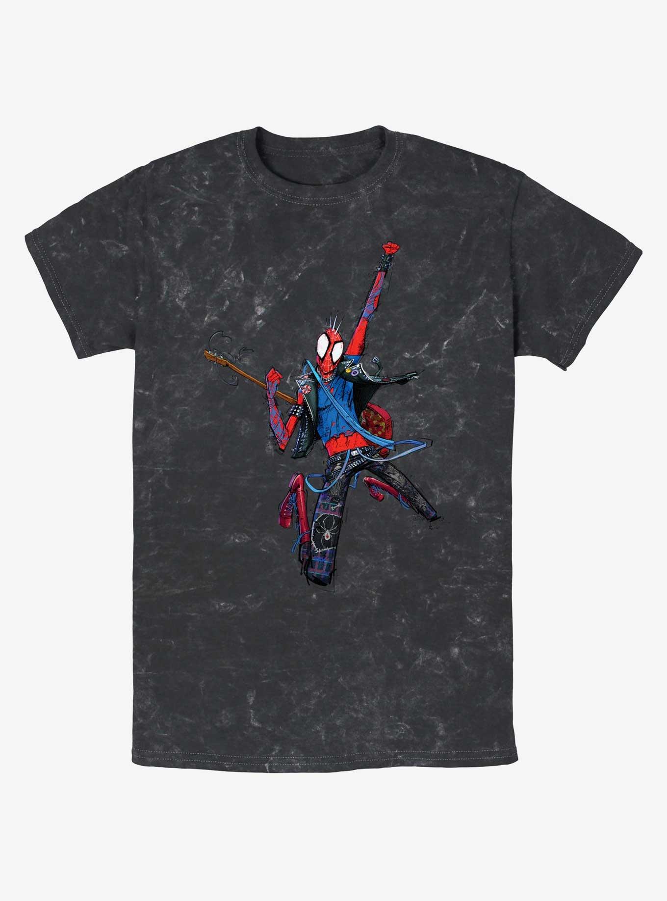 Marvel Spider-Man: Across the Spider-Verse Spider-Punk Rock Out Mineral Wash T-Shirt, BLACK, hi-res