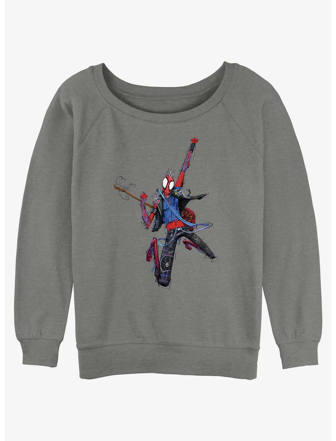 Marvel Spider-Man: Across the Spider-Verse Spider-Punk Rock Out Womens Slouchy Sweatshirt, GRAY HTR, hi-res