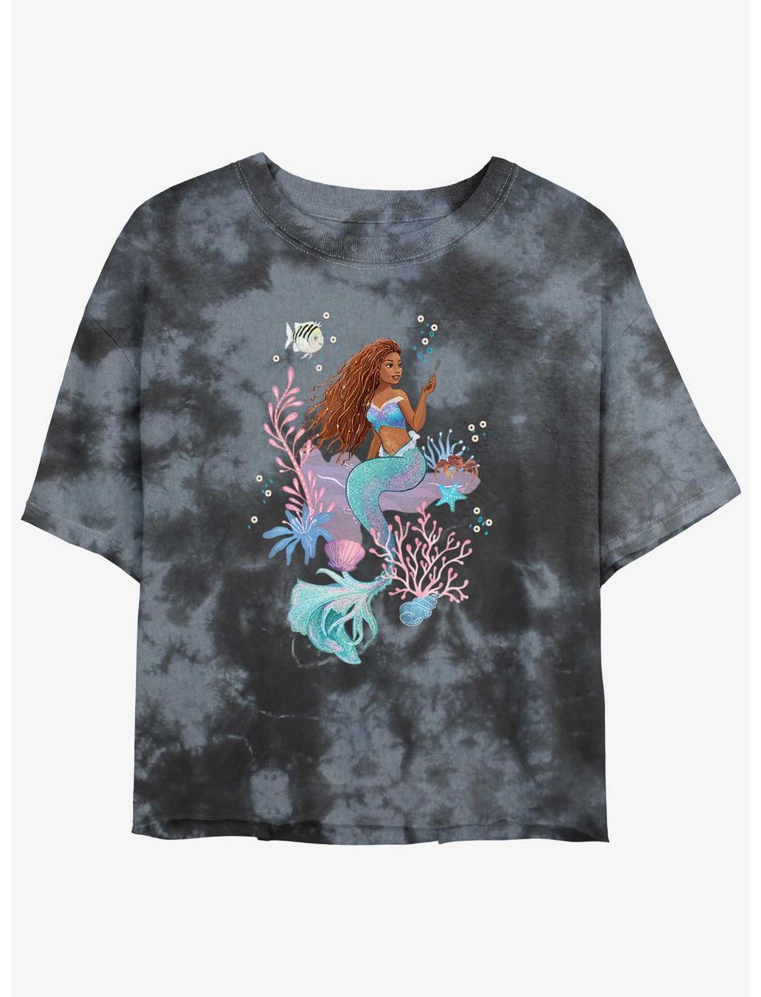 Disney The Little Mermaid Ariel Dinglehopper Womens Tie-Dye Crop T-Shirt, BLKCHAR, hi-res