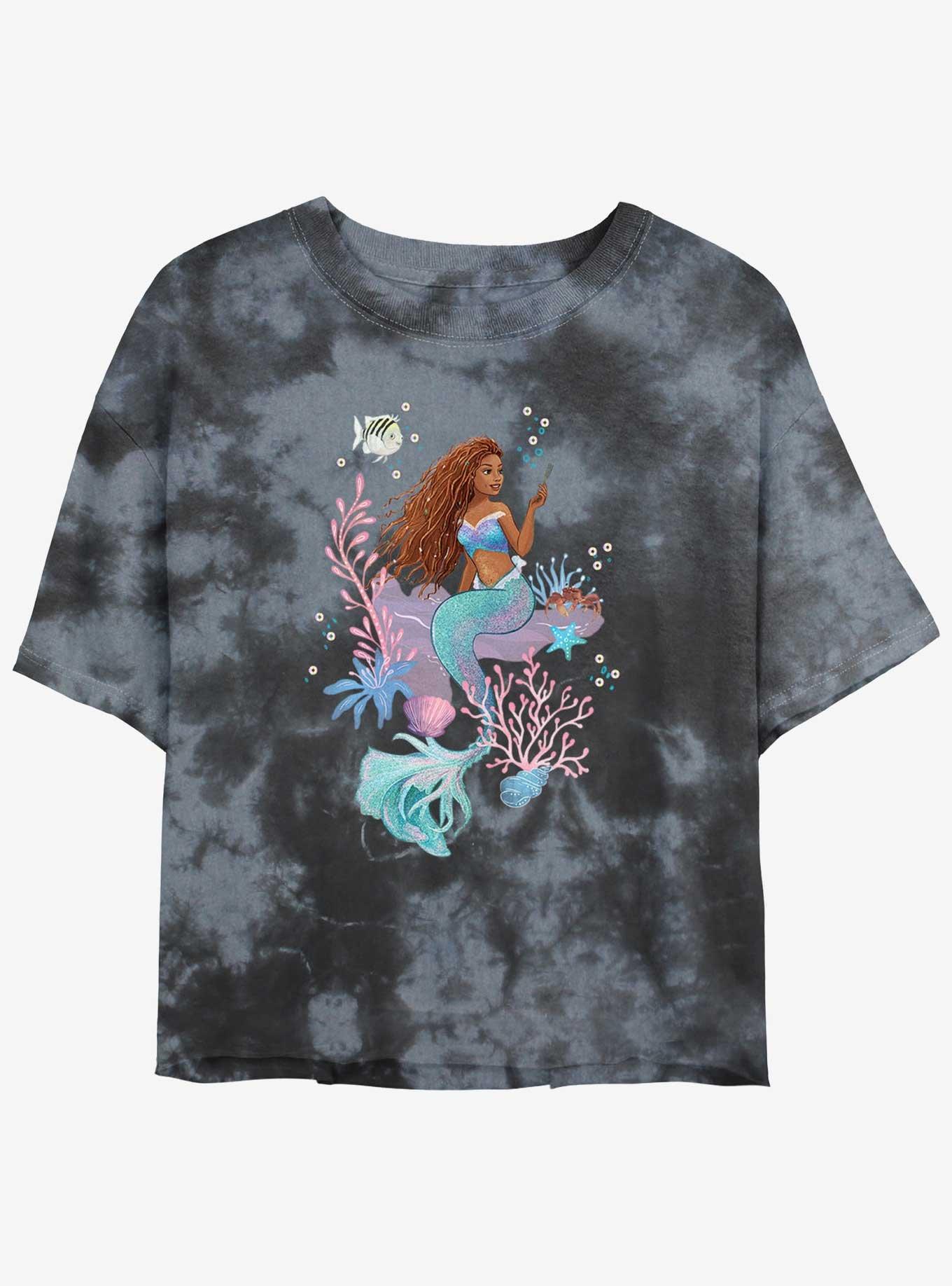 Disney The Little Mermaid Ariel Dinglehopper Womens Tie-Dye Crop T-Shirt, , hi-res