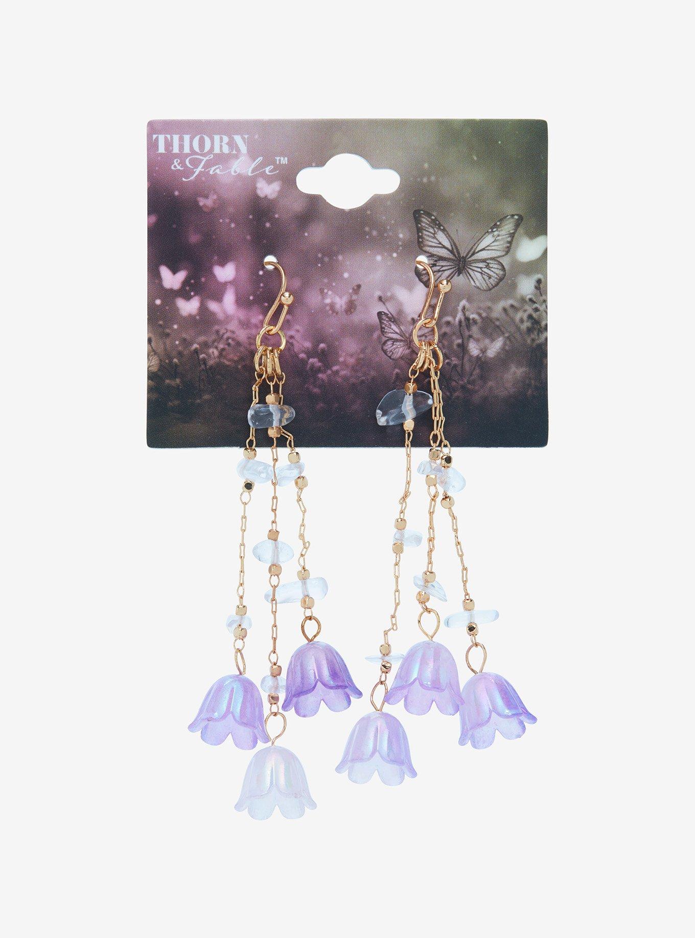 Thorn & Fable Purple Crystal Flower Drop Earrings, , hi-res