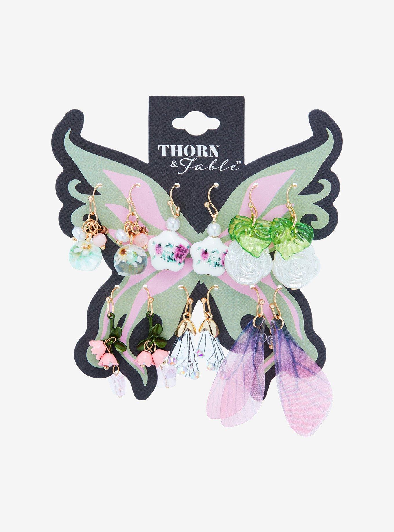 Thorn & Fable Fairy Wing Flower Drop Earring Set | Hot Topic