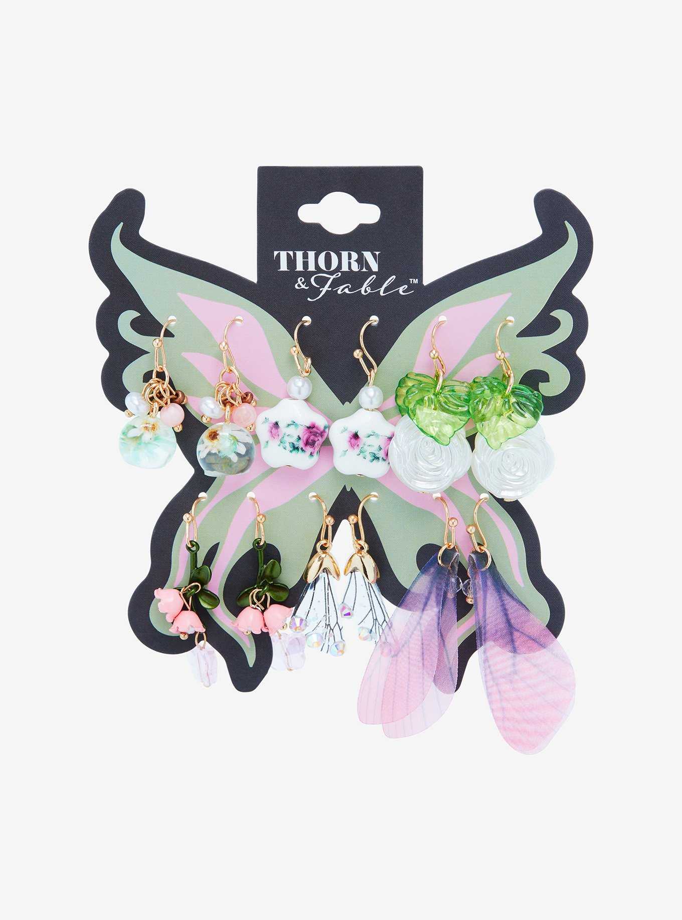 Thorn & Fable Fairy Wing Flower Drop Earring Set, , hi-res