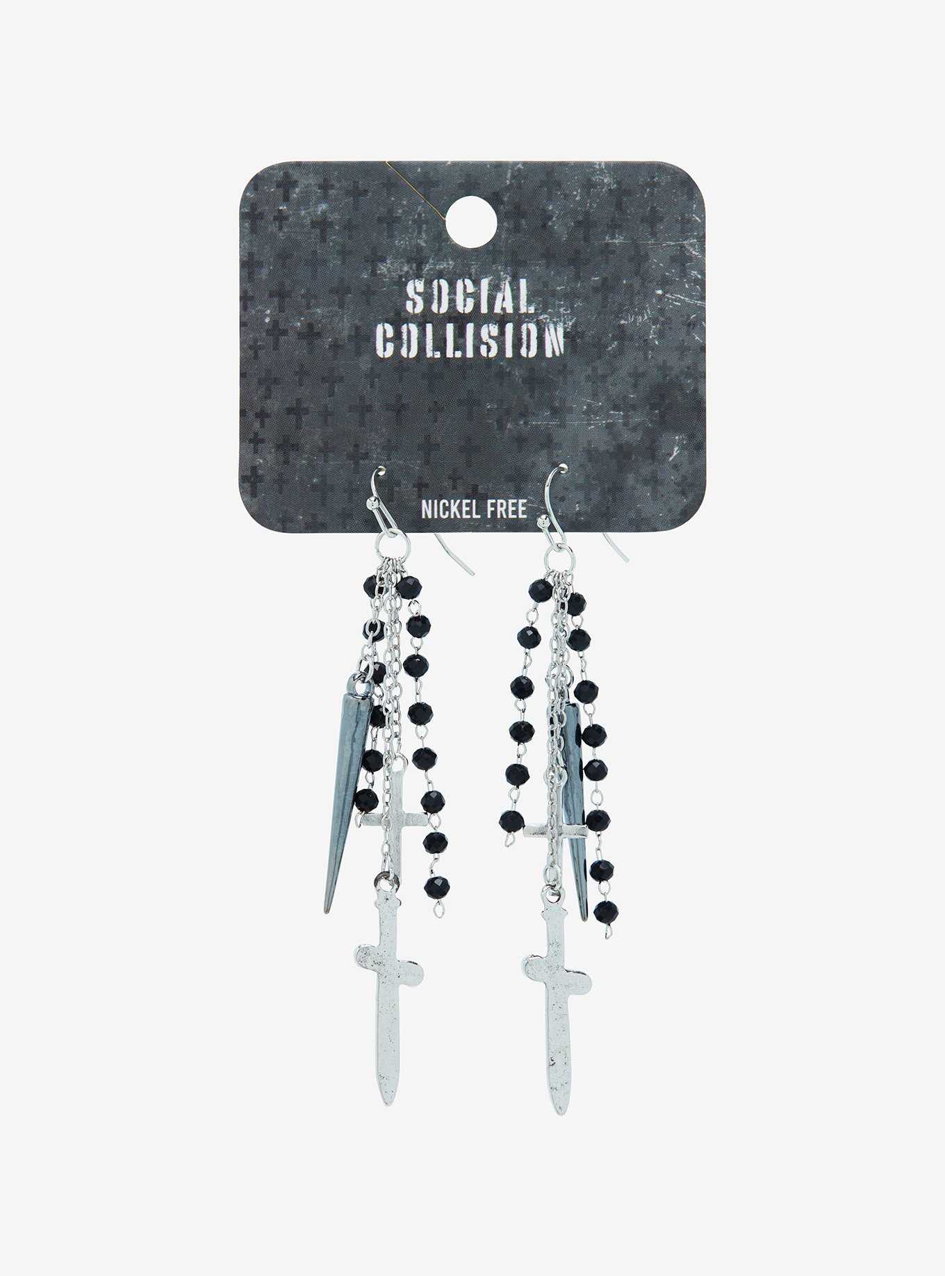 Social Collision® Spike Cross Drop Earrings, , hi-res